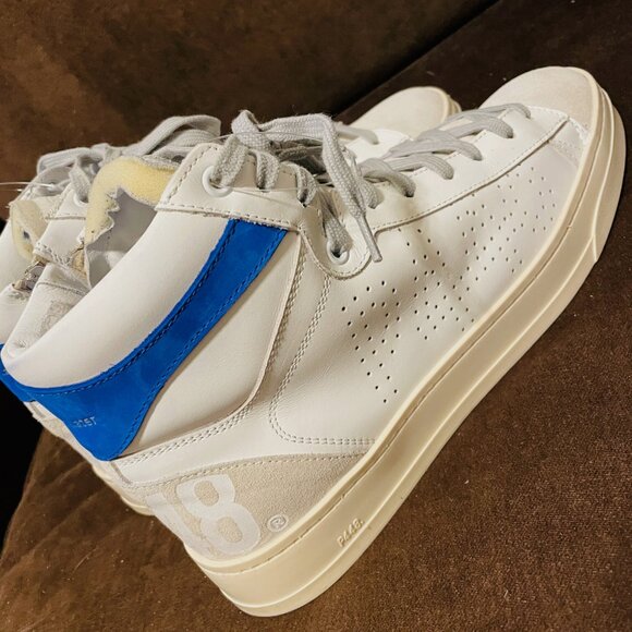 P448 Skate High Top Sneaker White Leather Buff Suede Blue Trim 42 9-9.5 Mens main image 6